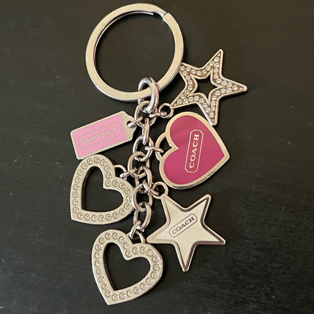Coach Pink Star and Heart Crystal Bag Charm